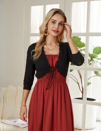 Imagem de Cardigã preto cortado Shrug GRACE KARIN de manga 3/4 para mulheres