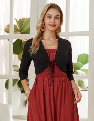 Imagem de Cardigã preto cortado Shrug GRACE KARIN de manga 3/4 para mulheres