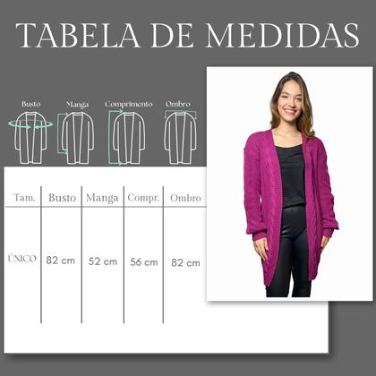 Imagem de Cardigan Casaco Feminino Kimono Tricot Inverno Sobretudo Lã