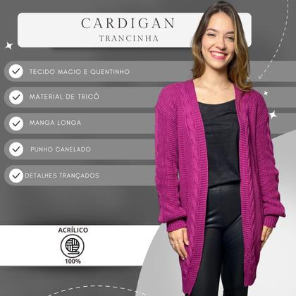 Imagem de Cardigan Casaco Feminino Kimono Tricot Inverno Sobretudo Lã
