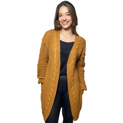 Imagem de Cardigan Casaco Feminino Kimono Tricot Inverno Sobretudo Lã
