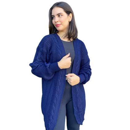 Imagem de Cardigan Casaco Feminino Kimono Tricot Inverno Sobretudo Lã