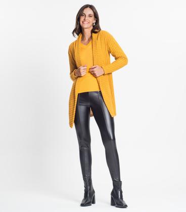 Imagem de Cardigan Feminino Canelado Tricot Rovitex Amarelo