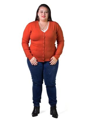 Imagem de Cardigan Feminino Facinelli Plus Size 658124 Laranja