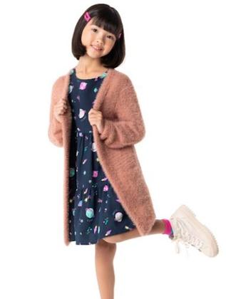 Imagem de Cardigan Infantil Menina em Tricô Felpudo Malee com 2 Bolsos Frontais Casaco Alongado - Malwee Kids