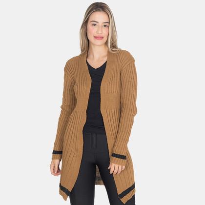 Imagem de Cardigan Kimono Feminino Alongado Tricot Linha Com Listra