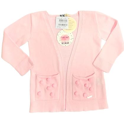 Imagem de Cardigan Kukie Infantil Rosa Bolinhas Coleção Inverno