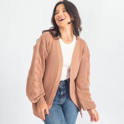 Imagem de Cardigan Tricot Blogueira De Lã Feminino Ombro Caído Aberto