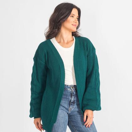 Imagem de Cardigan Tricot Blogueira De Lã Feminino Ombro Caído Aberto