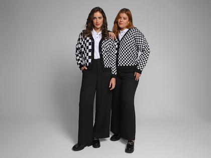 Imagem de Cardigan Vista Magalu Jacquard Tricô Quadriculado