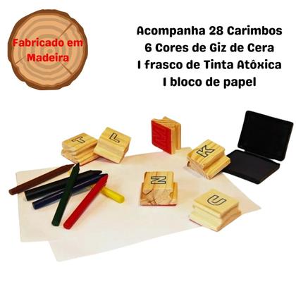 Imagem de Carimbos Alfabeto 28 Peças em Madeira -Xalingo