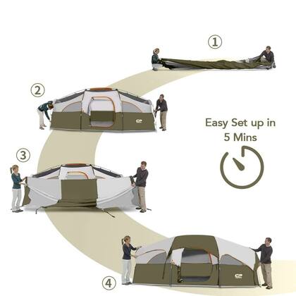 Imagem de Carpa de Camping CAMPROS CP para 8 Personas Resistente al Clima en Oliva