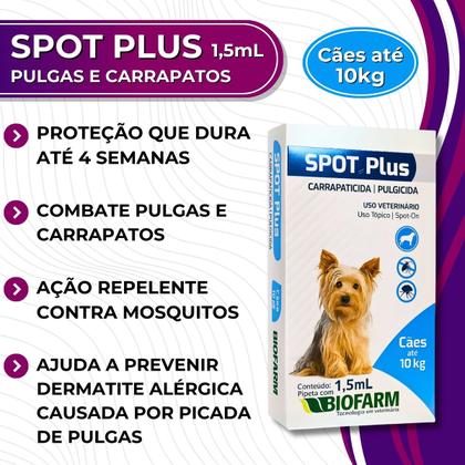 Imagem de Carrapaticida e Pulgicida Com Ação Repelente Spot Plus 1,5ml para Cães de Até 10kg - Biofarm