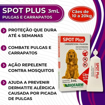 Imagem de Carrapaticida e Pulgicida Com Ação Repelente Spot Plus 3ml para Cães de 10 a 20kg - Biofarm