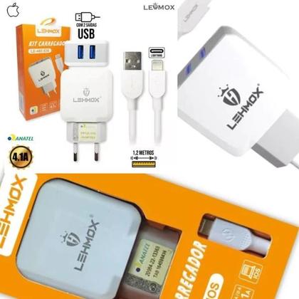 Imagem de Carregador 2 USB + Cabo Lightning 1,2m LE-485 Lehmox