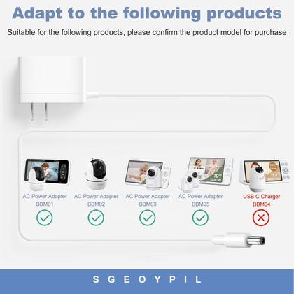 Imagem de Carregador 5V compatível com o monitor de bebê Bonoch Video Split Screen