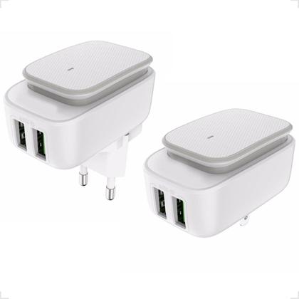 Imagem de Carregador Adaptador Universal Portátil Ultra Rápido 12w Com 2 Saida Usb 2.4a Luz noturna LED A2205
