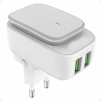 Imagem de Carregador Adaptador Universal Portátil Ultra Rápido 12w Com 2 Saida Usb 2.4a Luz noturna LED A2205