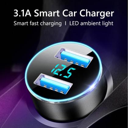 Imagem de Carregador Automotivo Voltímetro Digital 3.1a 2 Usb Isqueiro Veicular