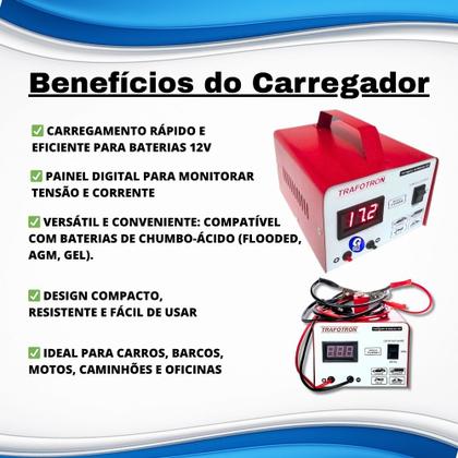 Imagem de Carregador Bateria 12v Cv20 Flutuante Carro 20ah Bivolt Voltimetro Digital