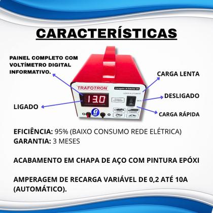 Imagem de Carregador Bateria Automotiva 12v 10ah Flutuante Cv10 Carro Moto Flutuante