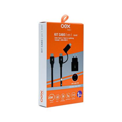 Imagem de Carregador + Cabo 2 em 1 USB-C/USB-C+LIGHTNING Tomada USB+USB-C OEX CG207