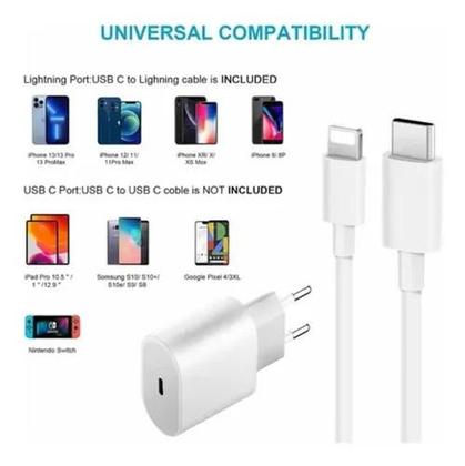 Imagem de Carregador Cabo + Fonte USB-C 20W Compatível iPhone X XR 11 12 13 Pro Max