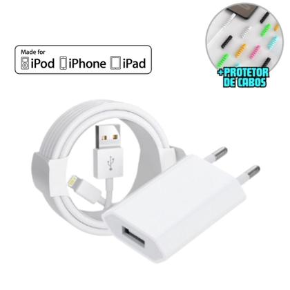 Imagem de Carregador Compatível Da iPhone 5 6 7 8 X 11 Completo Cabo Usb Lightning + Caixinha Tomada Fonte