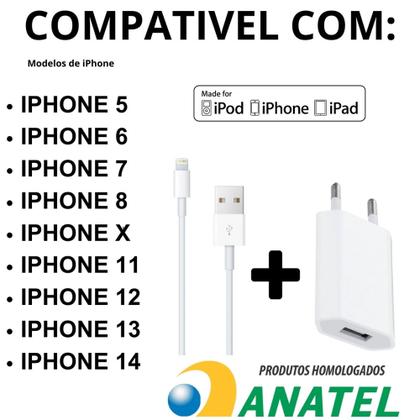 Imagem de Carregador Compatível Da iPhone 5 6 7 8 X 11 Completo Cabo Usb Lightning + Caixinha Tomada Fonte