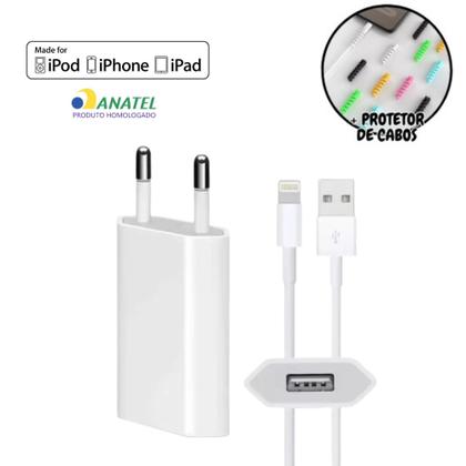 Imagem de Carregador Compatível Da iPhone 5 6 7 8 X 11 Completo Cabo Usb Lightning + Caixinha Tomada Fonte