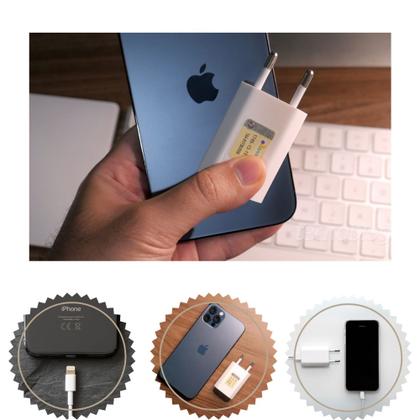 Imagem de Carregador Compatível Da iPhone 5 6 7 8 X 11 Completo Cabo Usb Lightning + Caixinha Tomada Fonte