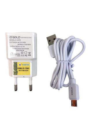 Imagem de Carregador Completo Micro USB V8 A'Gold Fonte Cabo 2.1A CA10-1