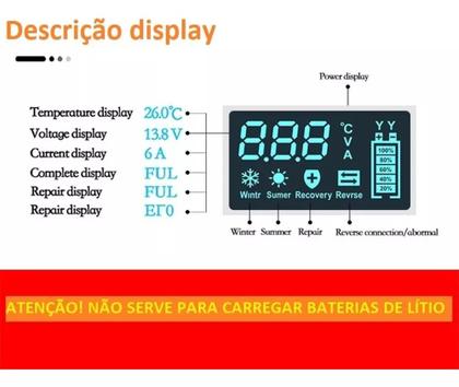 Imagem de Carregador De Bateria 12v Carro Moto 6 Amperes Inteligente Display Mutifunções