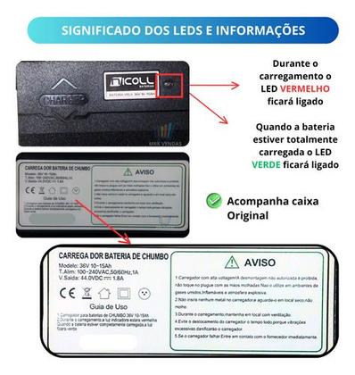 Imagem de Carregador de Bateria Bivolt Para Bicicleta Moto Patinete Elétrico 36v Original 10-15AH Conector Fish