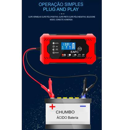 Imagem de Carregador de Bateria Inteligente lcd Carro Moto Caminhao Barco 12v 4-6amb