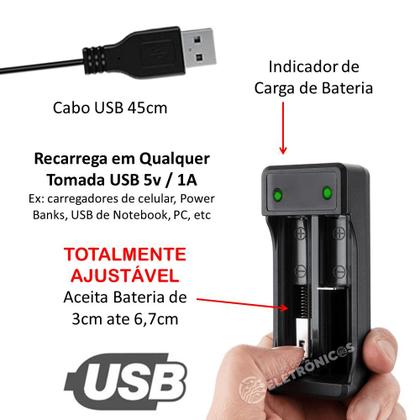 Imagem de Carregador de Baterias Duplo USB Para Lanternas Táticas, Com Corte Automático de Carga LEY2034