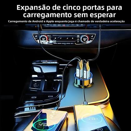Imagem de Carregador de Carro 250W com 6 Portas USB - PD e Quick Charge 3.0 - Display Digital