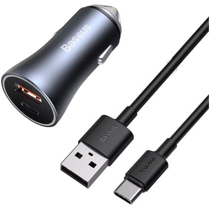 Imagem de Carregador de Carro Baseus Golden Contator Pro TZCCJD-0G com Cabo USB-C - Cinza