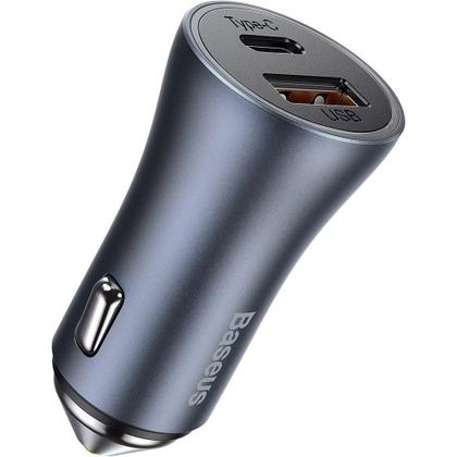 Imagem de Carregador de Carro Baseus Golden Contator Pro TZCCJD-0G com Cabo USB-C - Cinza