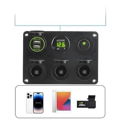Imagem de Carregador De Carro Dual USB 12V Com Plugue De Acendedor De Cigarros, Voltmeter LED E Interruptor