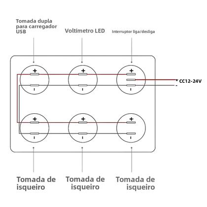 Imagem de Carregador De Carro Dual USB 12V Com Plugue De Acendedor De Cigarros, Voltmeter LED E Interruptor