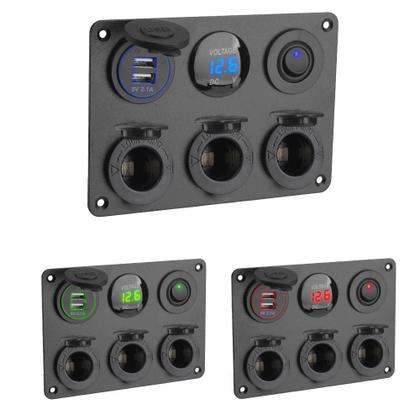 Imagem de Carregador De Carro Dual USB 12V Com Plugue De Acendedor De Cigarros, Voltmeter LED E Interruptor