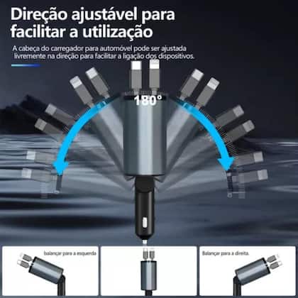 Imagem de Carregador de Carro Portátil  Retrátil e 120W de Potência