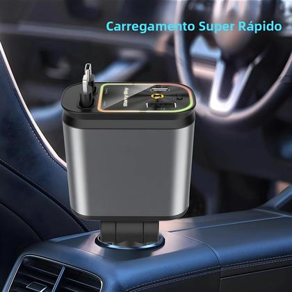 Imagem de Carregador De Carro Retrátil USB Tipo C 4 Em 1 Para IOS Android Adaptador Super Rápido Para