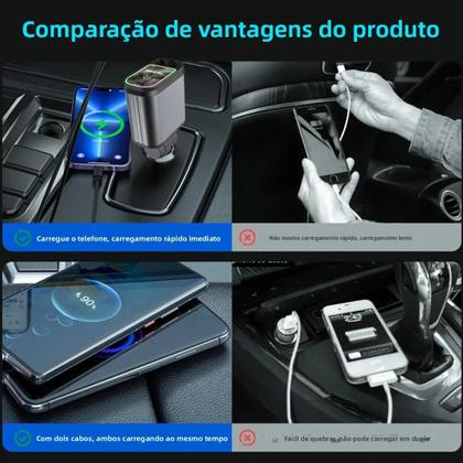 Imagem de Carregador De Carro Retrátil USB Tipo C 4 Em 1 Para IOS Android Adaptador Super Rápido Para