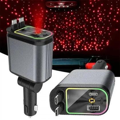 Imagem de Carregador De Carro Retrátil USB Tipo C 4 Em 1 Para IOS Android Adaptador Super Rápido Para