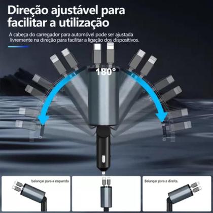 Imagem de Carregador de Carro Tipo C  Retrátil e 120W de Potência