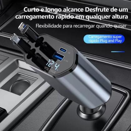 Imagem de Carregador de Carro Tipo C  Retrátil e 120W de Potência