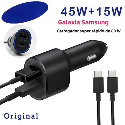 Imagem de Carregador de Carro USB 60W com Porta Dupla USB-C PD - Carregamento Super Rápido (45W/15W) para Samsung