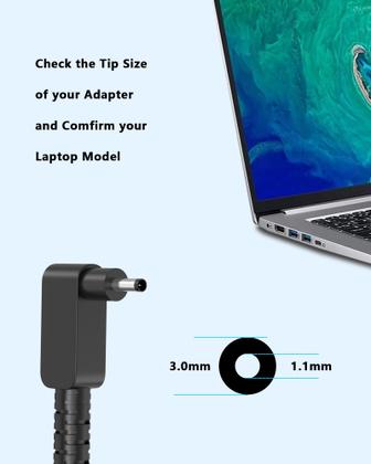 Imagem de Carregador de laptop 65W 45W, adaptador AC, cabo de alimentação para Acer Aspire